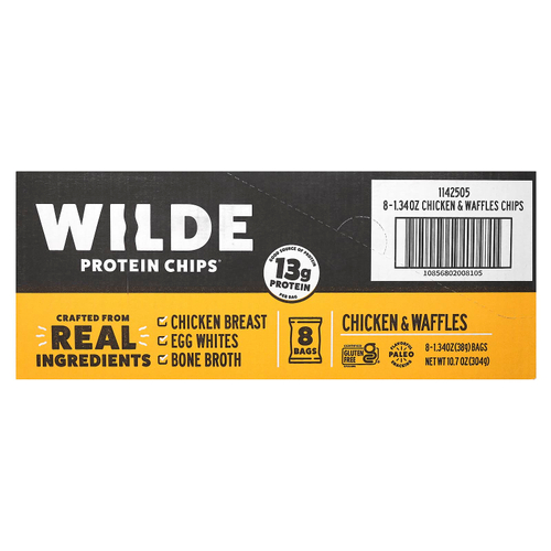 Wilde Brands, протеиновые чипсы, курица и вафли, 8 пакетиков по 38 г (1,34 унции)