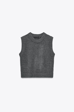 ZARA МЯГКИЙ ТРИКОТАЖНЫЙ ЖИЛЕТ, МЯГКИЙ СЕРЫЙ
