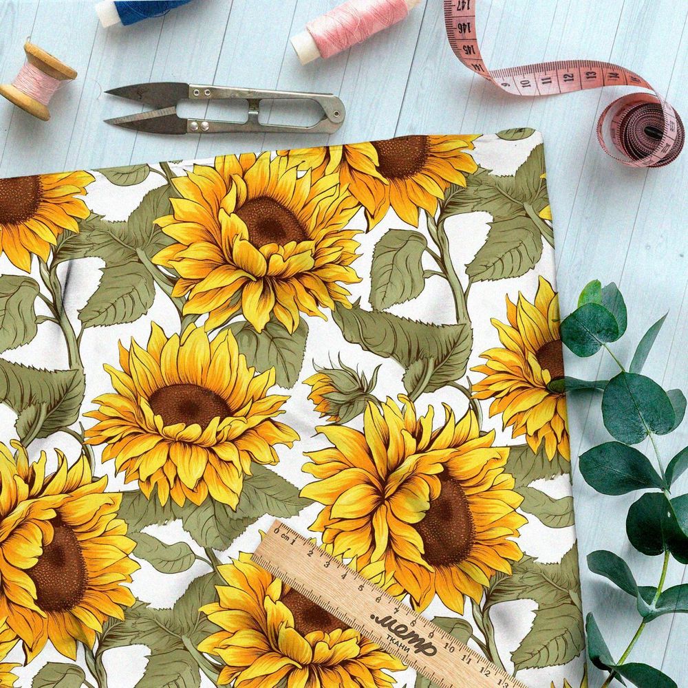 Ткань премиум шифон крупные подсолнухи
