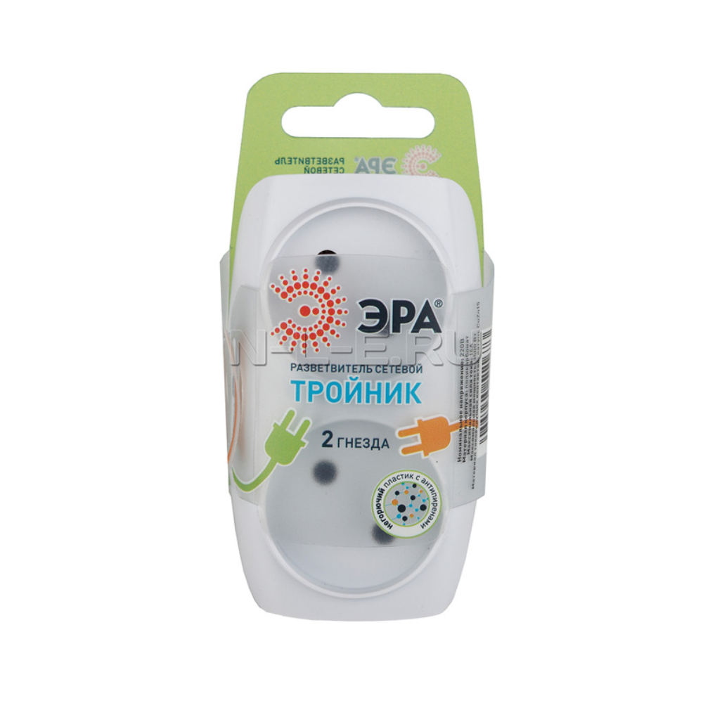 Тройник ЭРА 2 гнезда белый