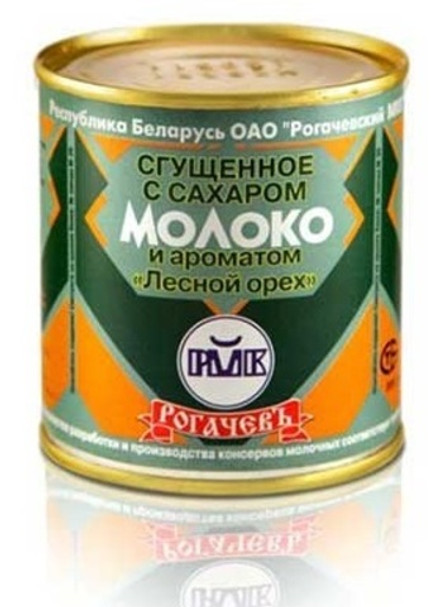 Молоко цельное сгущённое с сахаром и ароматом лесного ореха 8,5% 380г. Рогачёв
