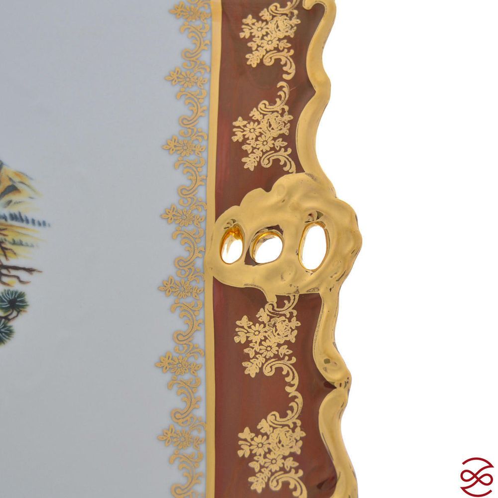 Блюдо квадратное на ножке Queen's Crown Охота красная 32*32 см