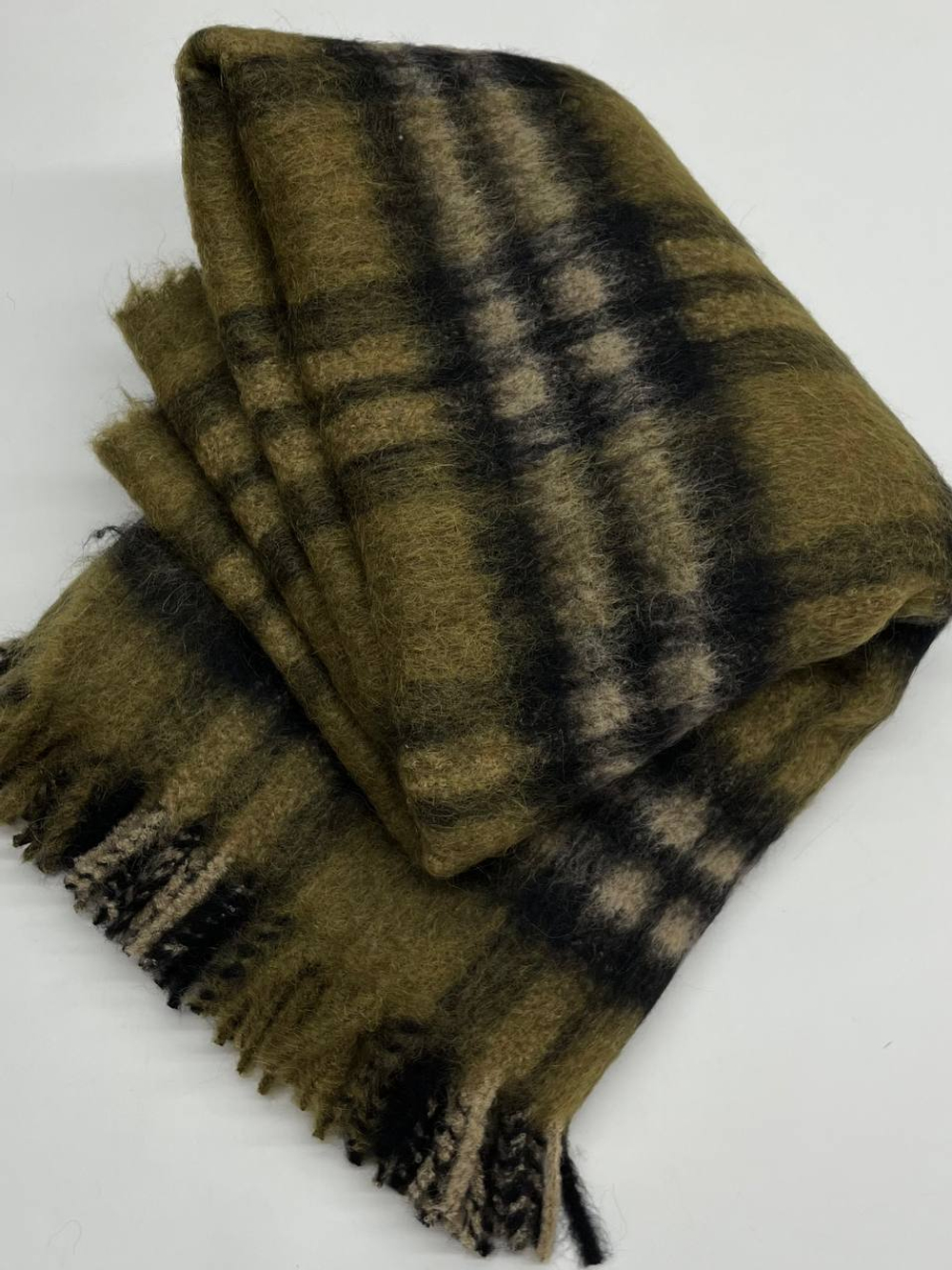 Купон альпака с мохером, шерстью и п/а в зеленый клетку