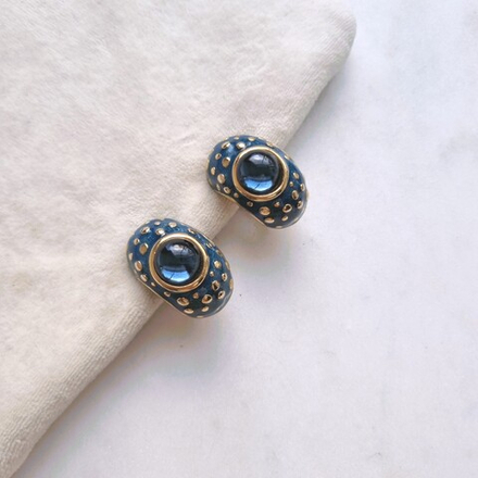 Клипсы Blanca с синим кабошоном