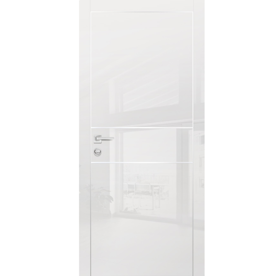 Фото межкомнатной двери экошпон Profilo Porte HGX-4 белый глянец с алюминиевой кромкой с 4-х сторон