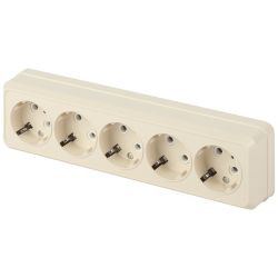 Розетка Intro Quadro 2-210-02 пятиместная с заземлением 5х2P+E 16А-250В IP20 ОУ слоновая кость | Intro