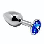 Серебристая анальная втулка с синим кристаллом Mini Metal Butt Plug Size S - 7 см. (Цвет: серебристый)