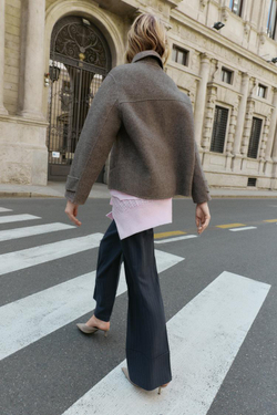 ZARA КОРОТКОЕ ПАЛЬТО В ЕЛОЧКУ, РЫЖЕВАТО-КОРИЧНЕВЫЙ