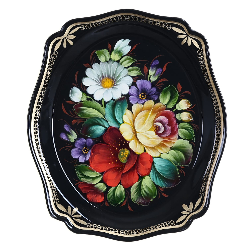 Жостовский поднос декоративный, размер 20х17 см (A3), металлический