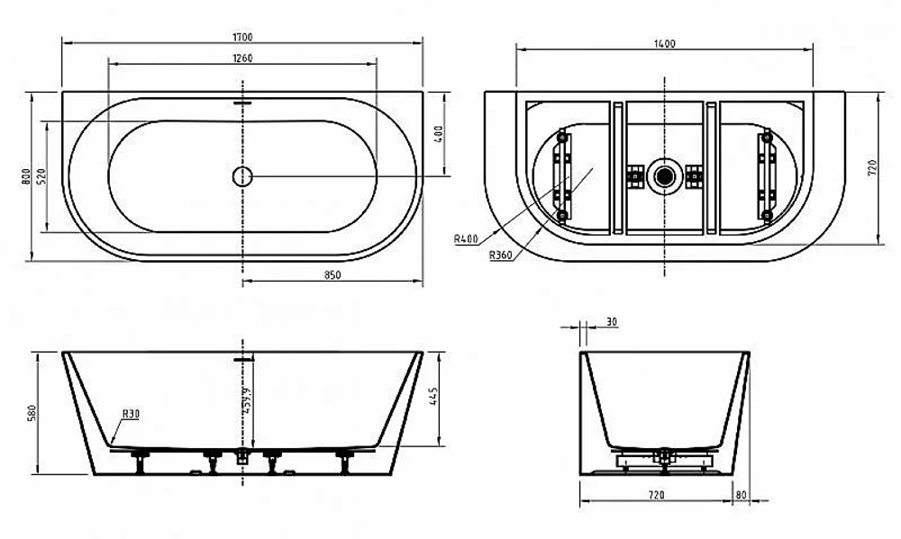 Ванна акриловая BelBagno BB710 170х80