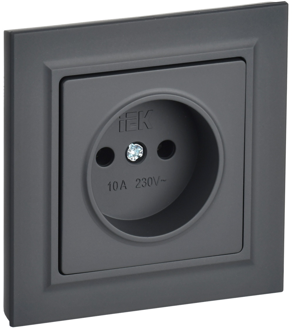 BRITE Розетка 1-местная без заземления без защитных шторок 10А в сб. РСР10-1-0-БрГ графит IEK
