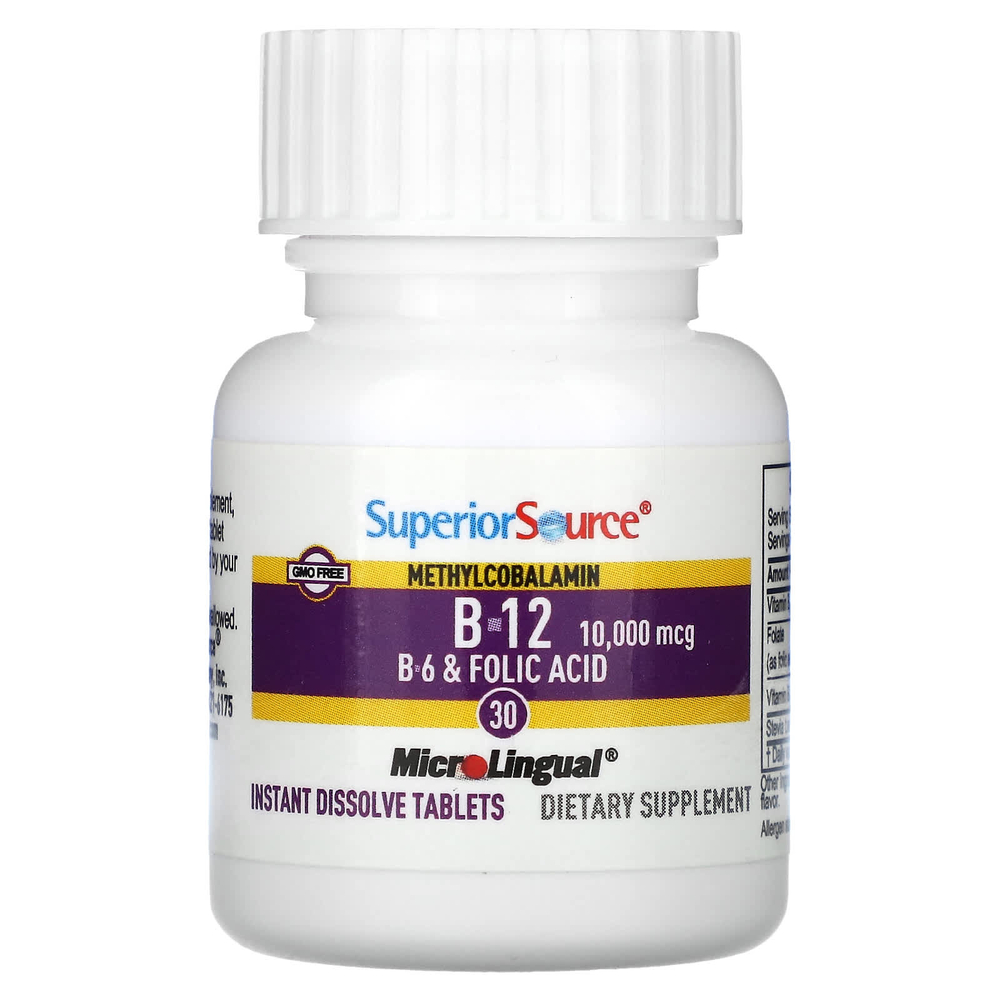 Superior Source, витамины B12, B6 и фолиевая кислота, метилкобаламин, 30 быстрорастворимых таблеток MicroLingual