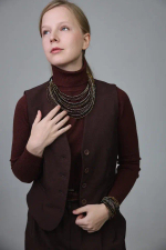 Колье каскад "Венеция" из венец.стекла,оттенки:золото,серебро,черный,коньяк,застежка из натур.кожи