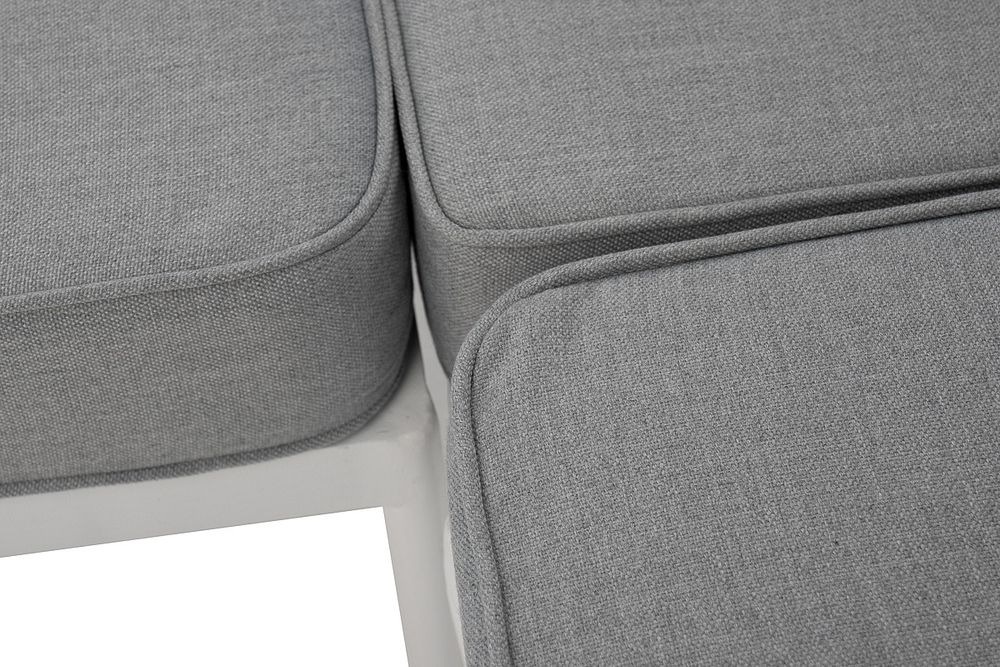 "Канны" диван модульный плетеный из роупа, каркас алюминий белый, роуп светло-серый круглый, ткань светло-серая