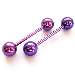 Штанга для пирсинга языка с шариком 15х1,6х6 мм. Медицинская сталь, цветное анодирование. Фиолетовая. 1 шт.