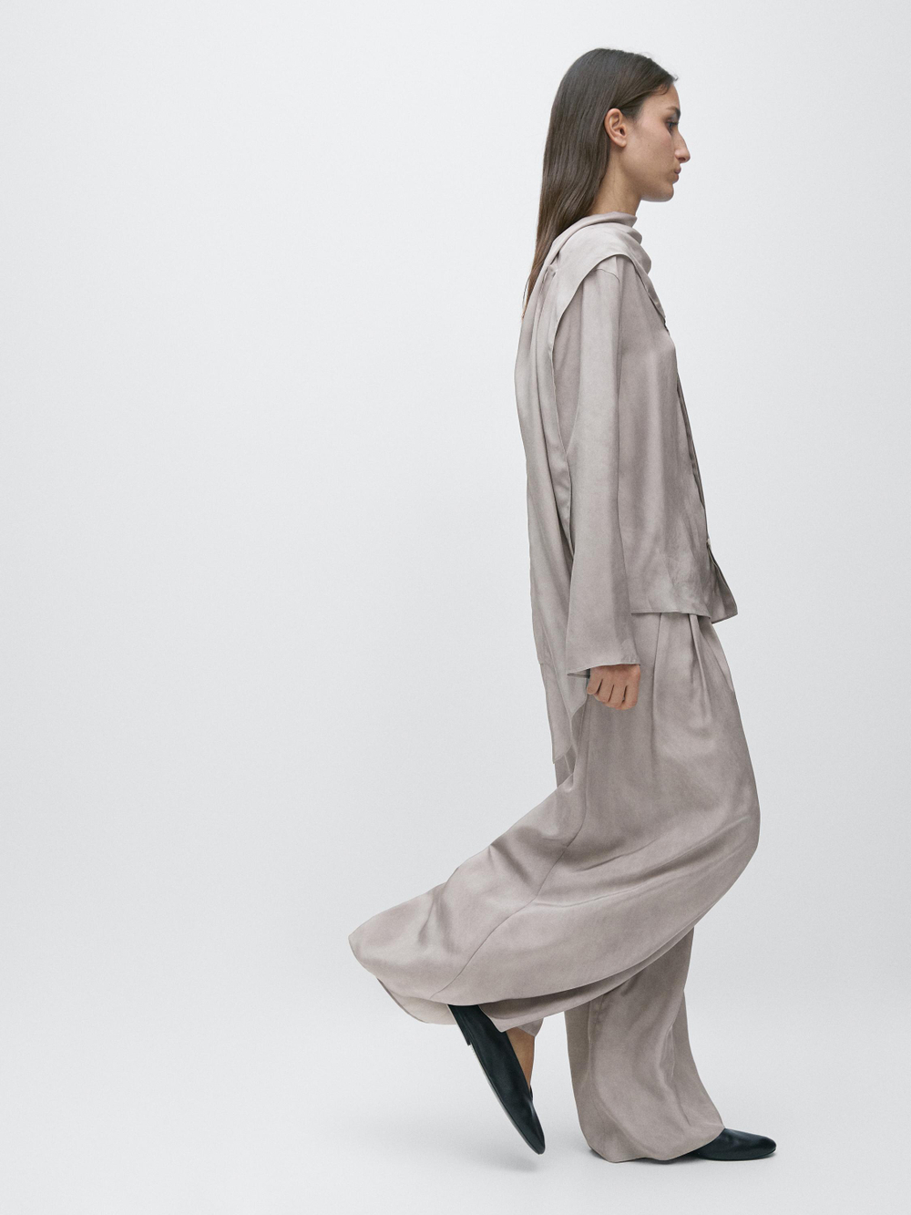 Massimo Dutti Свободные широкие брюки с вытачками, серый