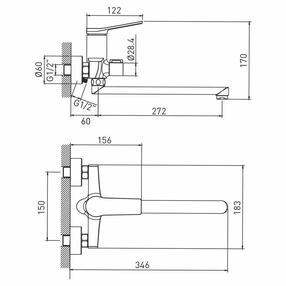 Смеситель для ванны и раковины 35k MIXLINE ML24-02 "Unito"