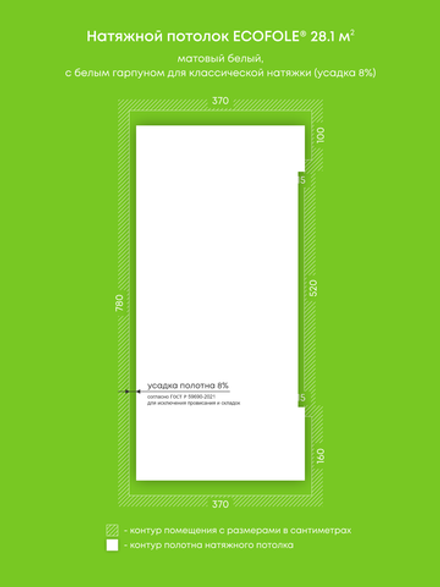 Матовый натяжной потолок 28.1 м2