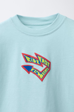 ZARA ФУТБОЛКА С ПРИНТОМ, НЕБЕСНО-ГОЛУБОЙ