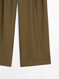 Massimo Dutti Свободные брюки из смесовой льняной ткани, зеленый