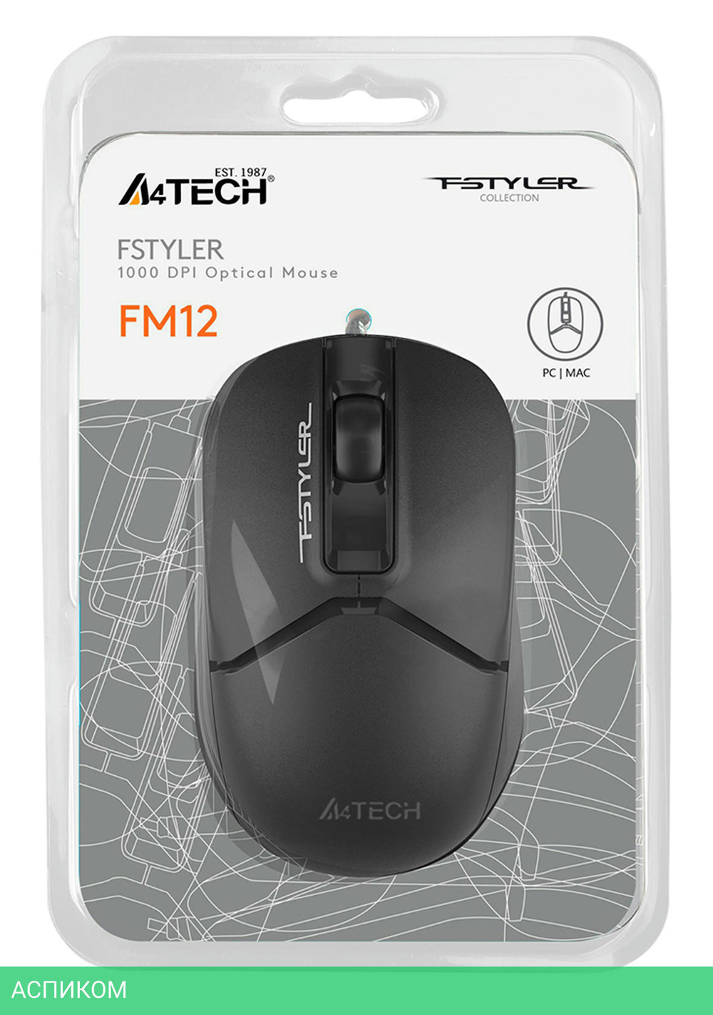 Мышь A4Tech Fstyler черный (FM12)