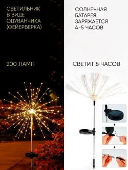 2 шт. Декоративный садовый уличный светильник по 200 ламп на солнечной батарее "Фонарик Фейерверк"