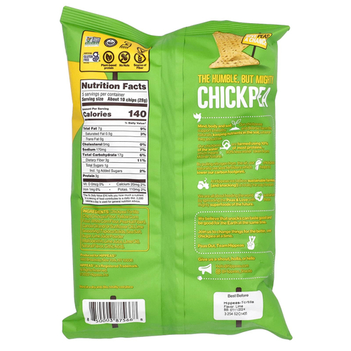 Hippeas, нутовые чипсы из тортильи, морская соль и лайм, 142 г (5 унций)
