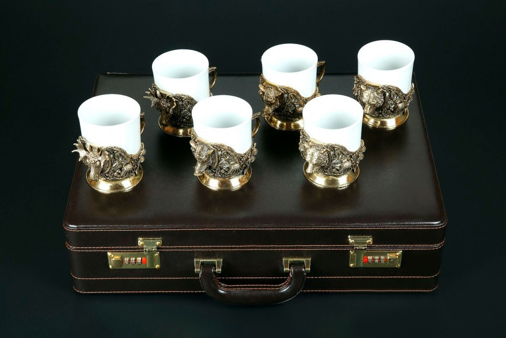 Набор чашек для кофе Трофейный" 6 шт. в подарочном кейсе с художественным оформлением