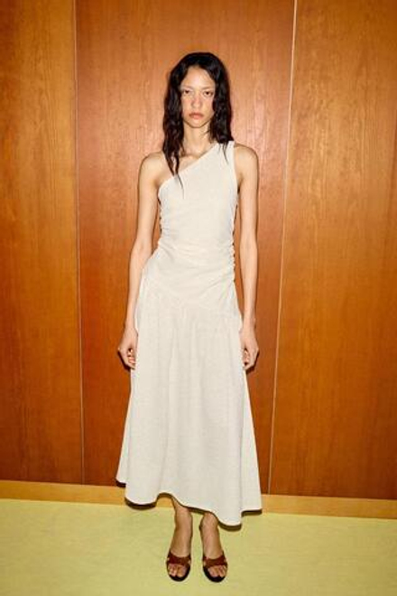 ZARA ПЛАТЬЕ АСИММЕТРИЧНОГО КРОЯ, ЭКРЮ