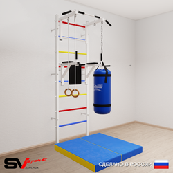 Шведская стенка Sv Sport 5716 (Турник стандарт/Брусья/Кольца/Цепь/Мешок 22кг/Мат 1м)