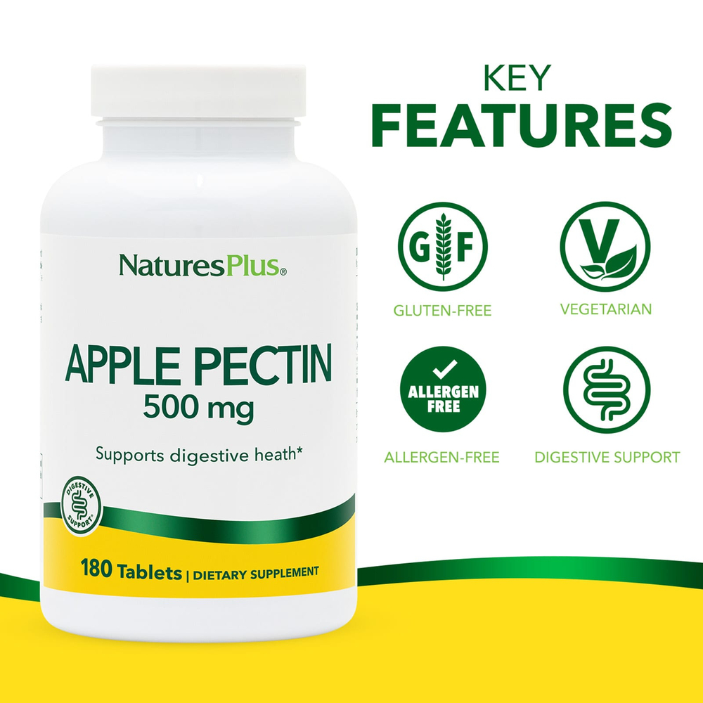NaturesPlus, яблочный пектин, 500 мг, 180 таблеток