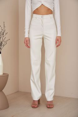 Брюки из экокожи цвета экрю