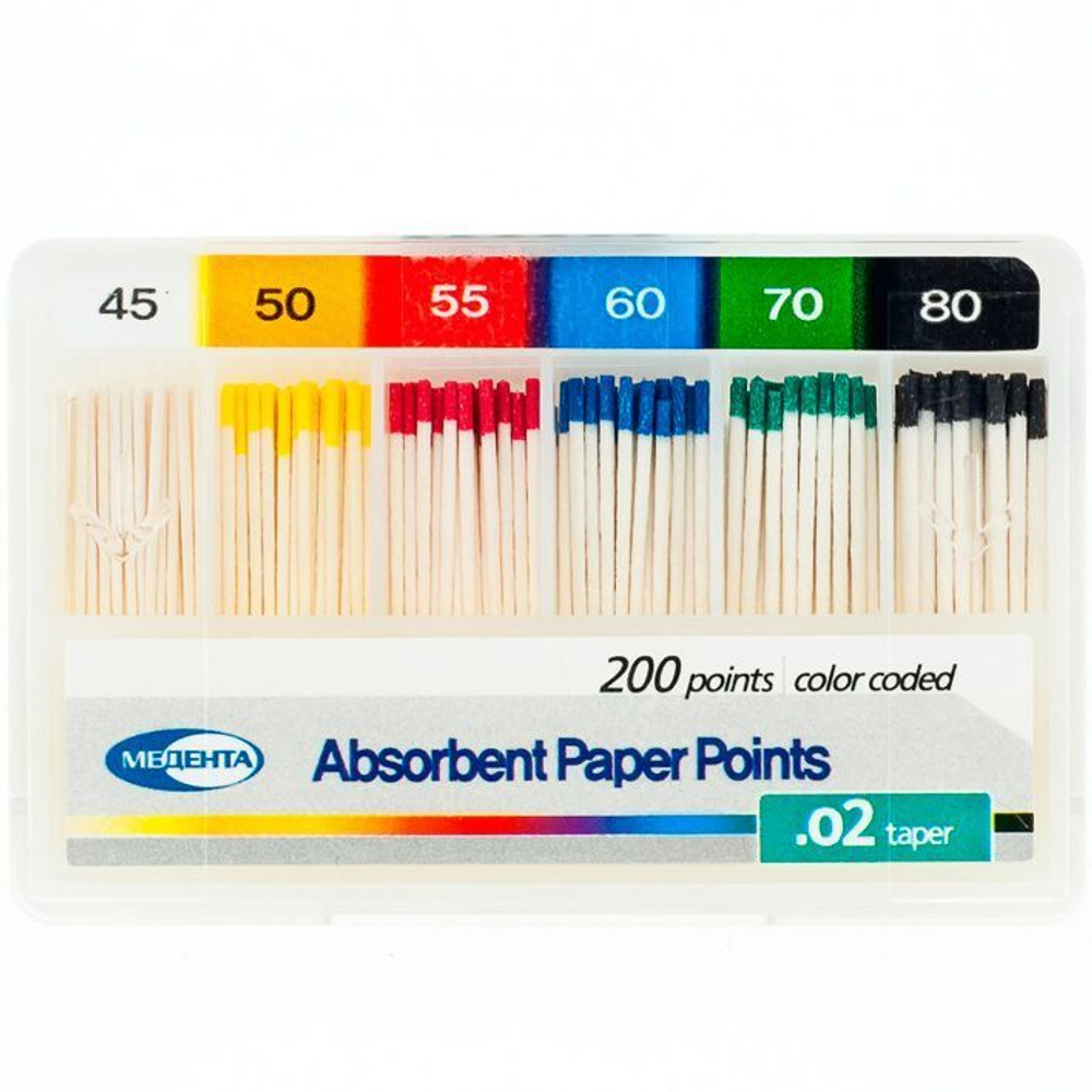 Бумажные штифты (абсорберы) конус 02 размер №45-80 (60 шт), Meta Biomed