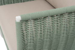 "Фиджи" кресло плетеное из роупа, каркас алюминий светло-серый (RAL7035) муар, роуп зеленый (4204) круглый tex, ткань Mossle бежевая