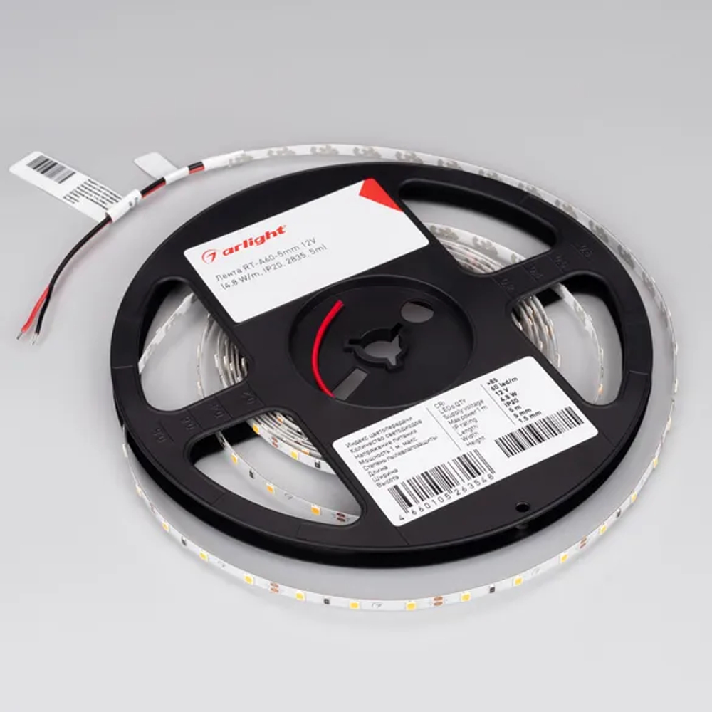 Светодиодная лента RT-A60-5mm 12V Warm2700 (4.8 W/m, IP20, 2835, 5m) (Arlight, 4.8 Вт/м, IP20) 028615(2)