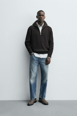 ZARA ДЖЕМПЕР ВЯЗАНЫЙ С ВОРОТНИКОМ НА МОЛНИИ, ШОКОЛАДНЫЙ