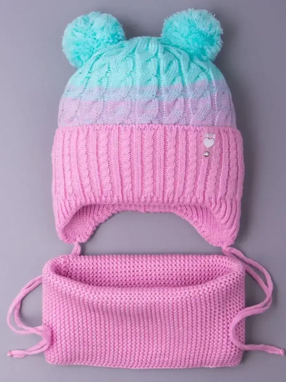 Шапка для девочки осенняя вязаная и снуд