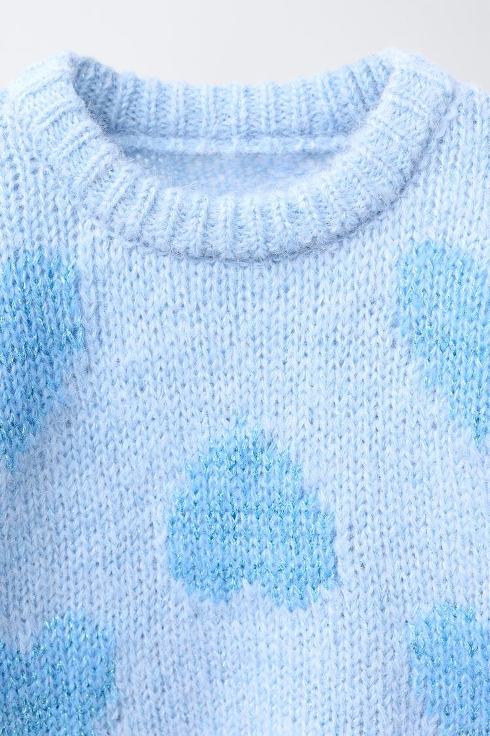 ZARA ВЯЗАНЫЙ ДЖЕМПЕР С СЕРДЦАМИ, НЕБЕСНО-ГОЛУБОЙ