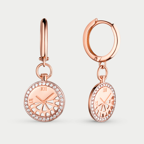 Длинные серьги женские с фианитами из розового золота 585 пробы (арт. С4816)