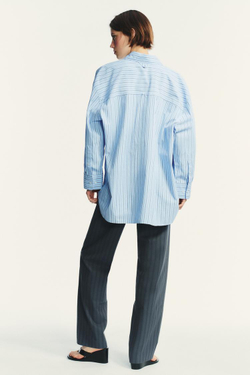 ZARA ПОПЛИНОВАЯ РУБАШКА OVERSIZE В ПОЛОСКУ, МОРСКОЙ ЯРКО-СИНИЙ