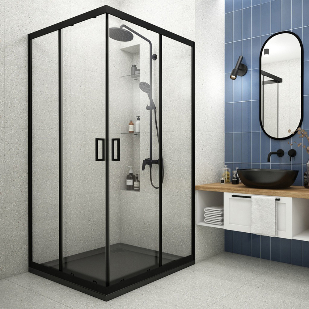 Душ.ограждение City Trend Black 1000*1000*1850 квадрат (стекло 6мм прозр, черн.ал.проф,без поддона)