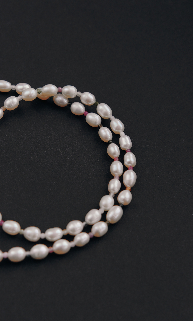 Чокер "Memo about Summer" из жемчуга рис с турмалином 33-38 см