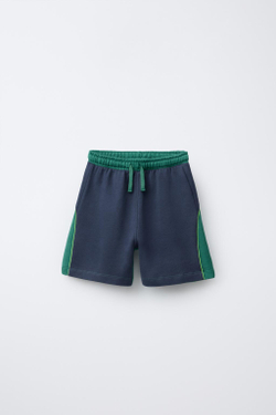 ZARA ШОРТЫ ИЗ МЯГКОЙ ТКАНИ С ПРИНТОМ PRINCE ®, ЗЕЛЕНОВАТО-СИНИЙ