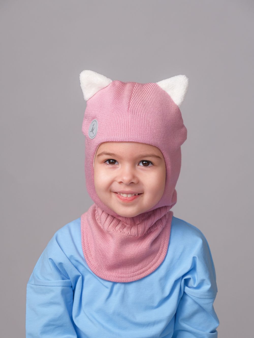 Шлем весенний/осенний вязаный (Розовый рашаль) КИС