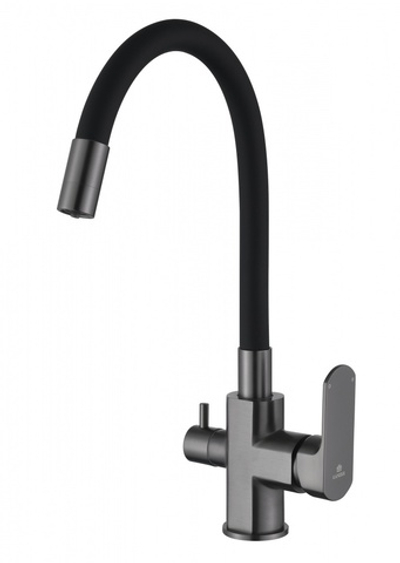 06127-Q Смеситель для кухни с гиб. изл. и под. фильтра (ГРАФИТ) GANZER (10/1шт)