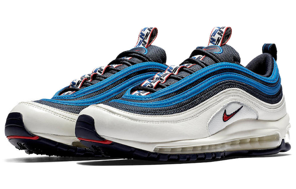 Nike Air Max 97 SE "Pull Tab" comfortable non-slip wear-resistant low-cut casual running shoes for men and women with the same blue and white