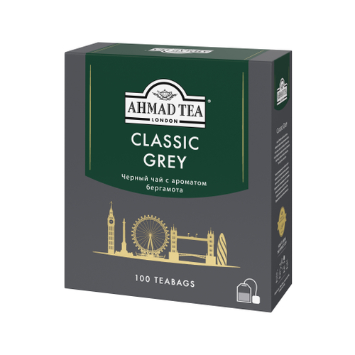 Чай "Ahmad Tea", Чай Классик Грей, черный, пакетики с ярлычками, 100х1,9г