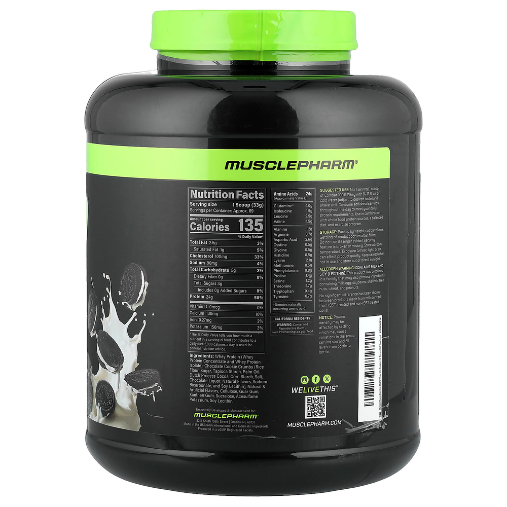 MusclePharm, Combat®, 100% сывороточный протеин в порошке, со вкусом печенья с кремом, 2,28 кг (5 фунтов)