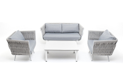 "Монако" лаунж-зона 4-местная из роупа со столом "Верона" (серый гранит), каркас светло-серый, роуп светло-серый