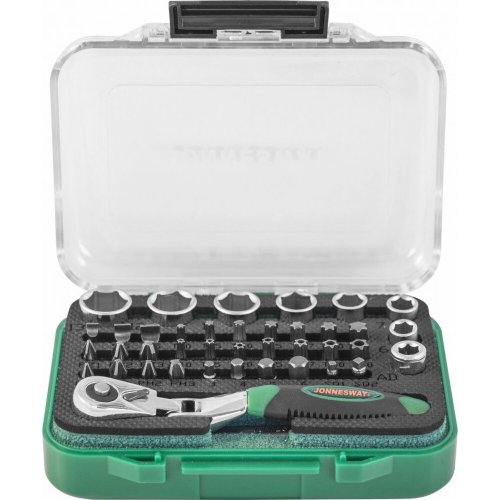 Набор рукоятка трещоточная JONNESWAY миниатюрная 1/4"DR со вставками и головками торцевыми 40 пр.